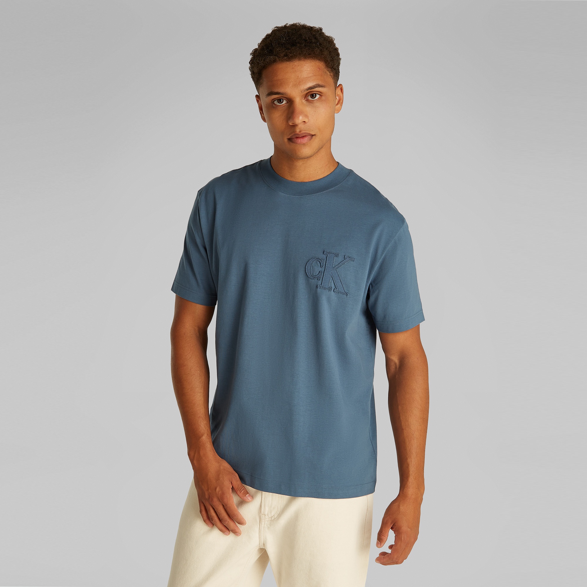 Calvin Klein Applique Erkek Mavi T-Shirt