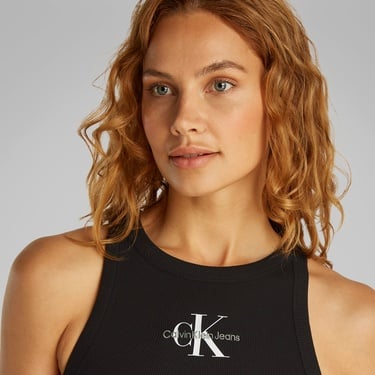  Calvin Klein Monologo Tank Kadın Siyah Kolsuz T-Shirt
