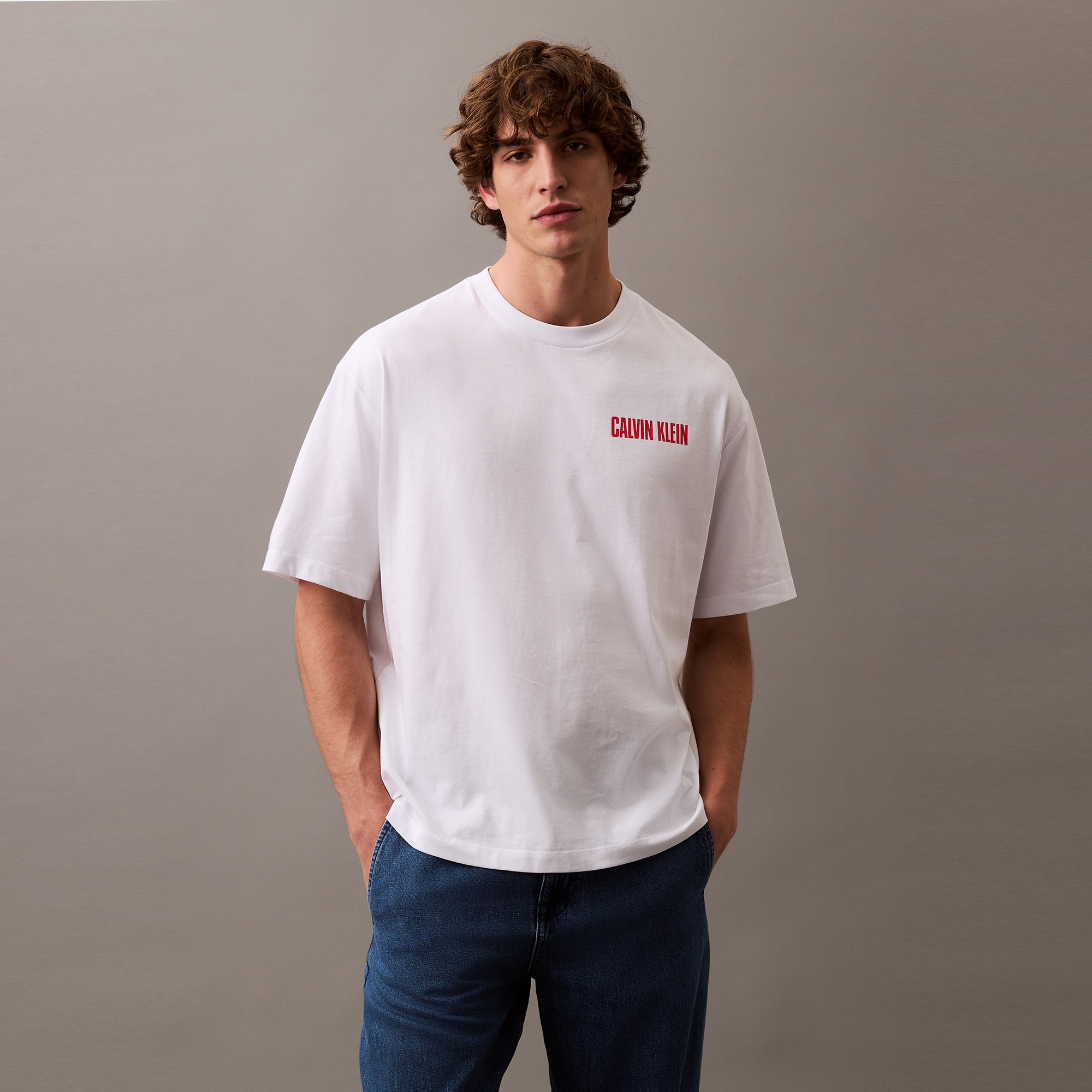 Calvin Klein Relax Vert Logo Erkek Beyaz T-Shirt
