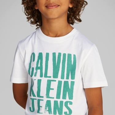  Calvin Klein Slogan Graphic Çocuk Beyaz T-Shirt