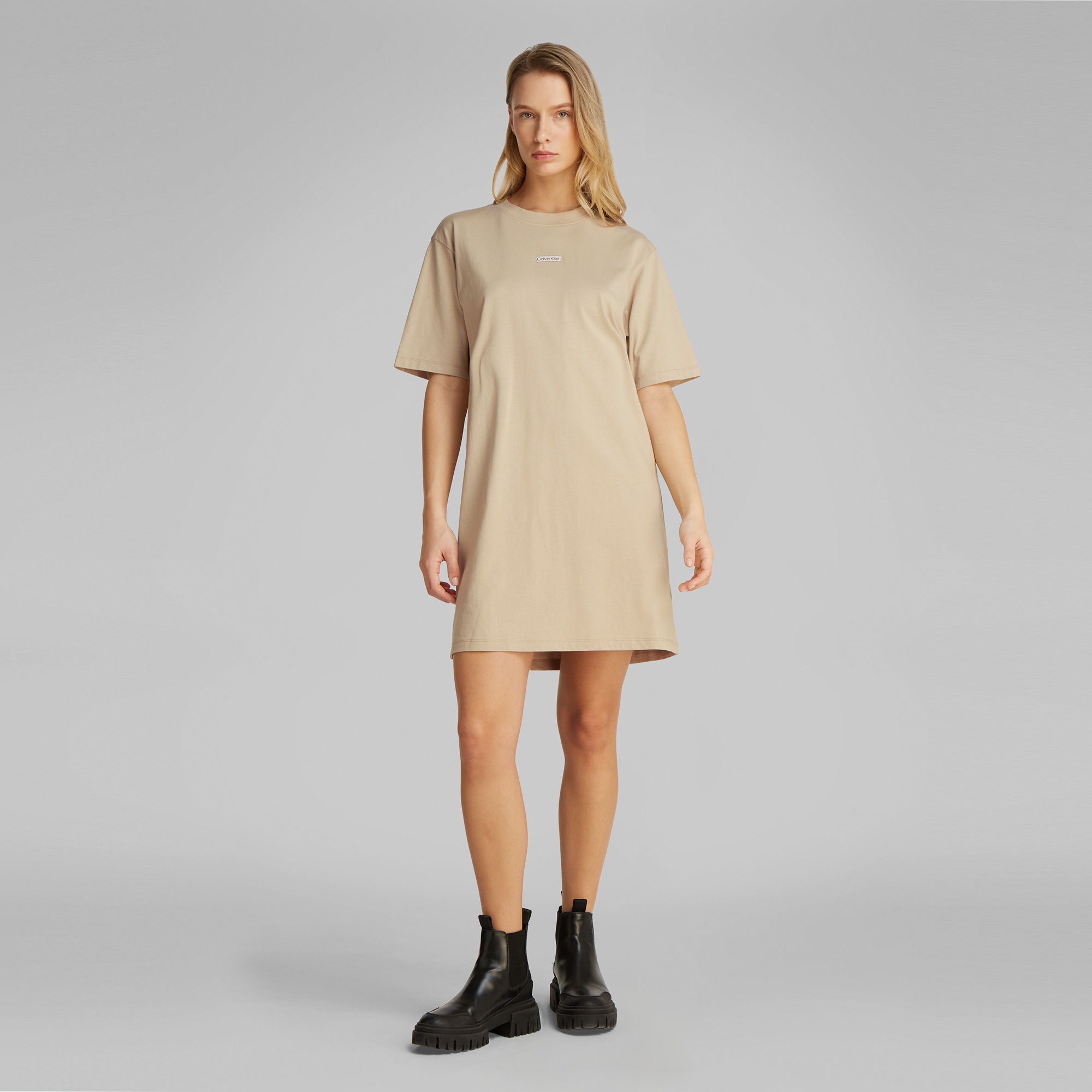 Calvin Klein Placed Kadın Bej Elbise