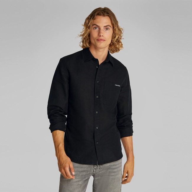  Calvin Klein Linen Cotton Erkek Siyah Gömlek