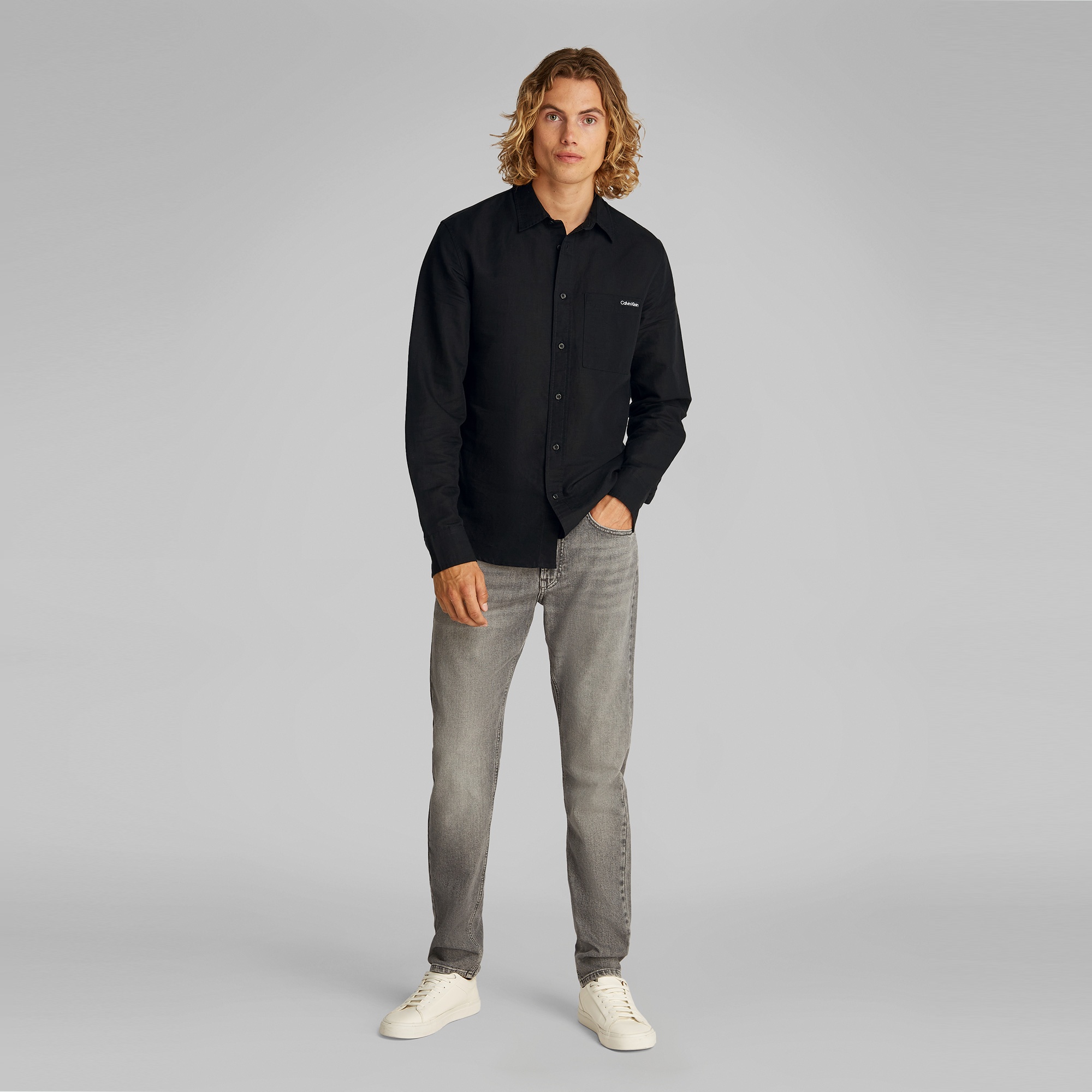 Calvin Klein Linen Cotton Erkek Siyah Gömlek