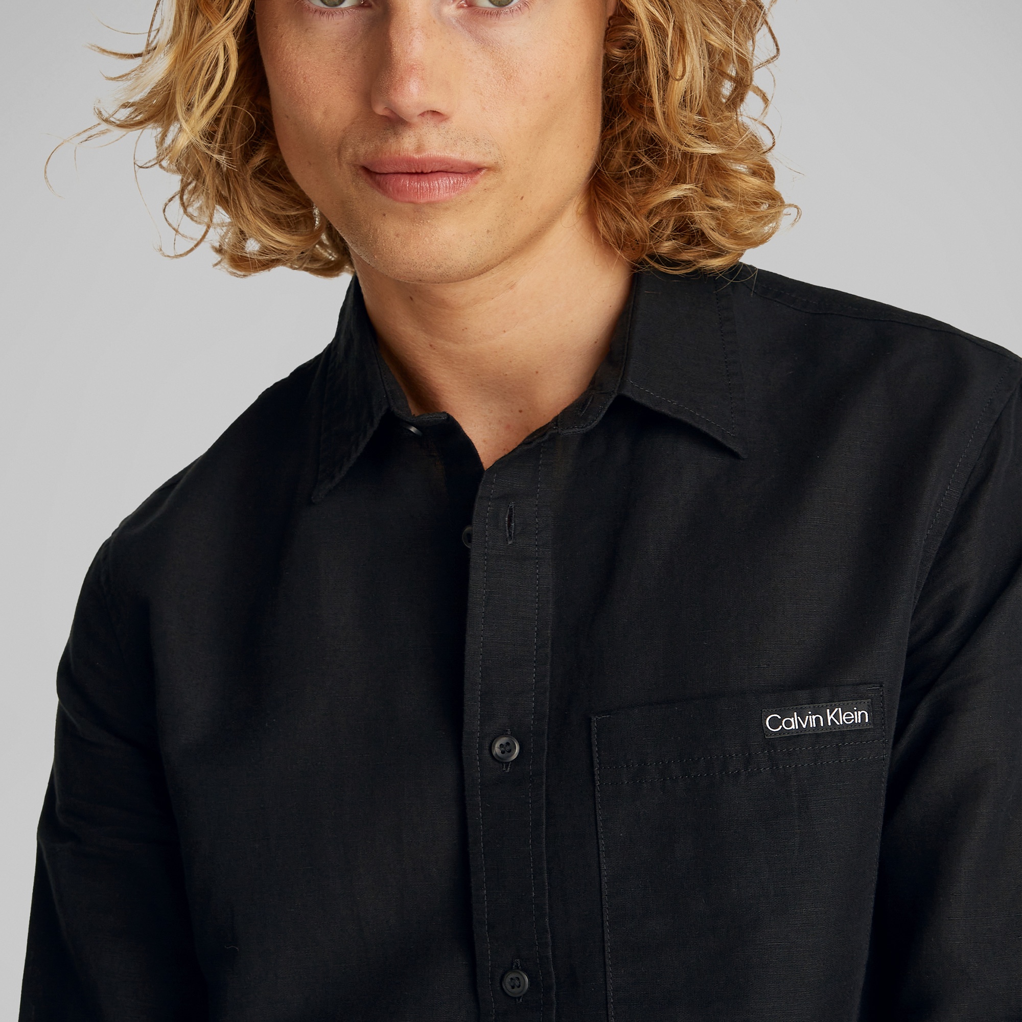 Calvin Klein Linen Cotton Erkek Siyah Gömlek