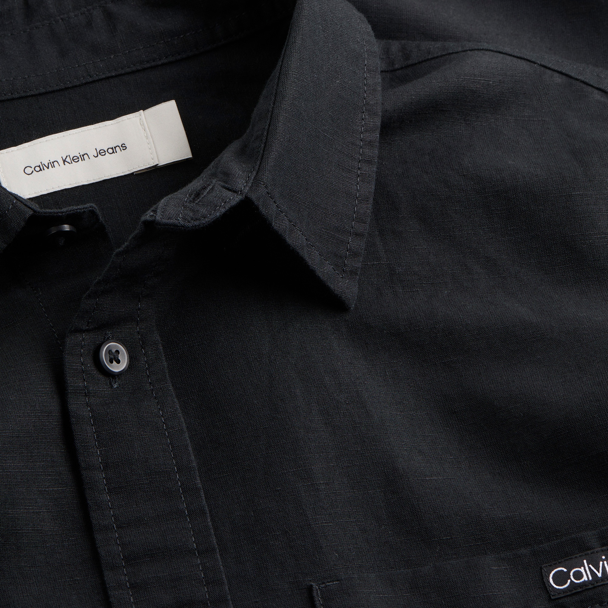 Calvin Klein Linen Cotton Erkek Siyah Gömlek