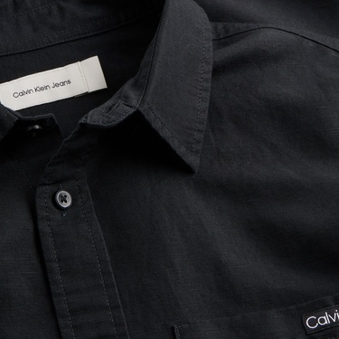  Calvin Klein Linen Cotton Erkek Siyah Gömlek