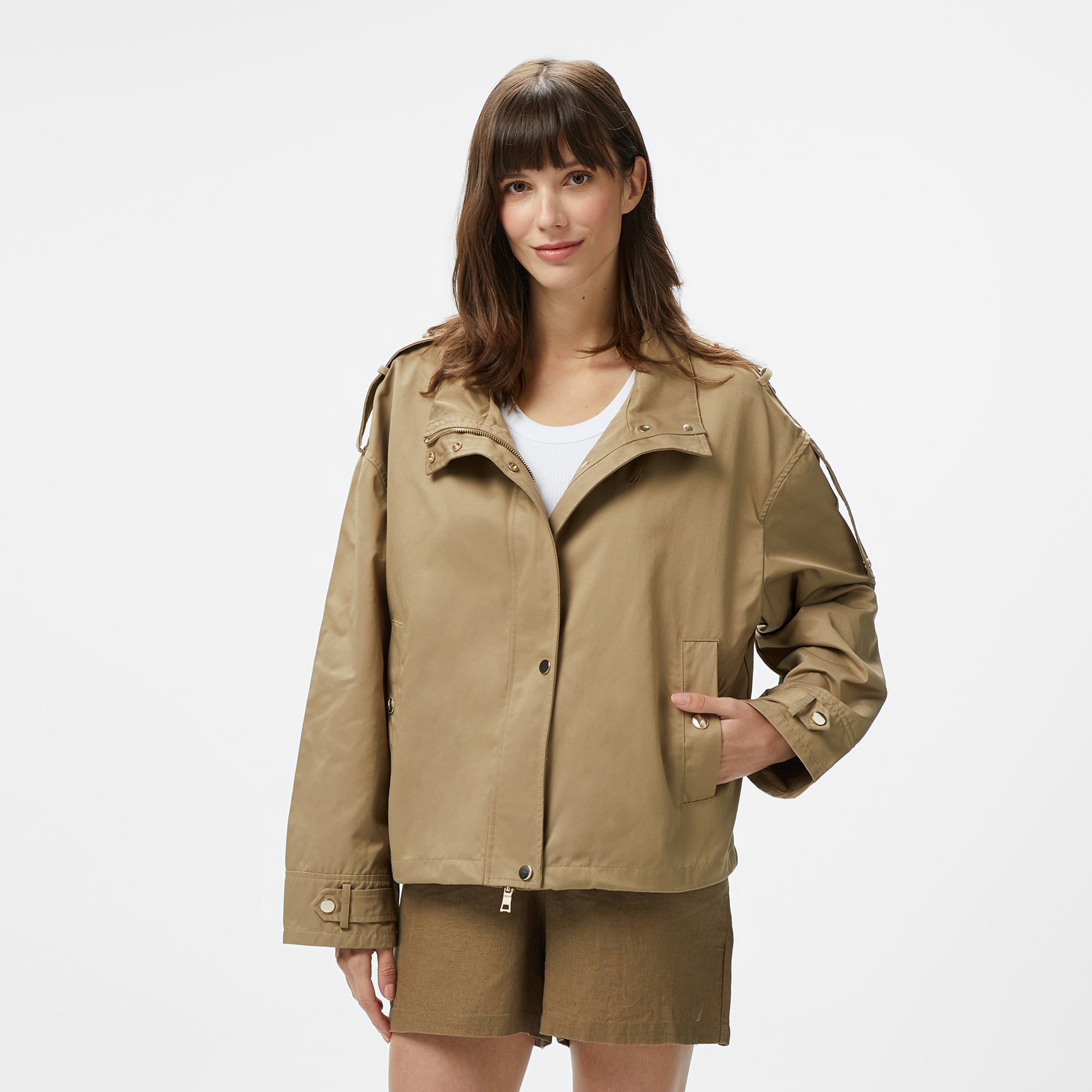 Nautica Kadın Kahverengi Regular Fit Dik Yaka Mont