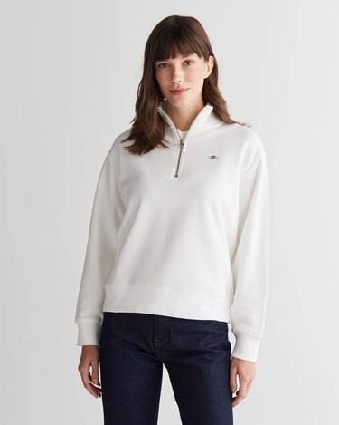  GANT Kadın Beyaz Relaxed Fit Yarım Fermuarlı Sweatshirt
