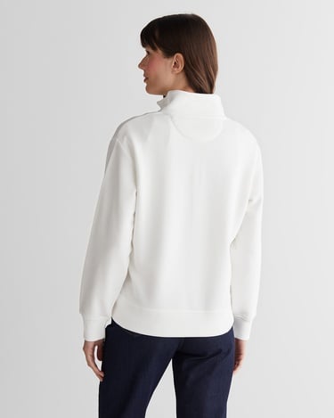  GANT Kadın Beyaz Relaxed Fit Yarım Fermuarlı Sweatshirt
