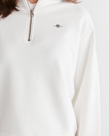  GANT Kadın Beyaz Relaxed Fit Yarım Fermuarlı Sweatshirt
