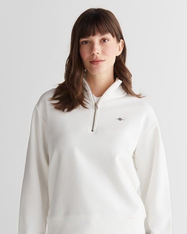 GANT Kadın Beyaz Relaxed Fit Yarım Fermuarlı Sweatshirt