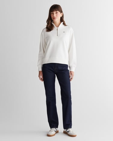  GANT Kadın Beyaz Relaxed Fit Yarım Fermuarlı Sweatshirt