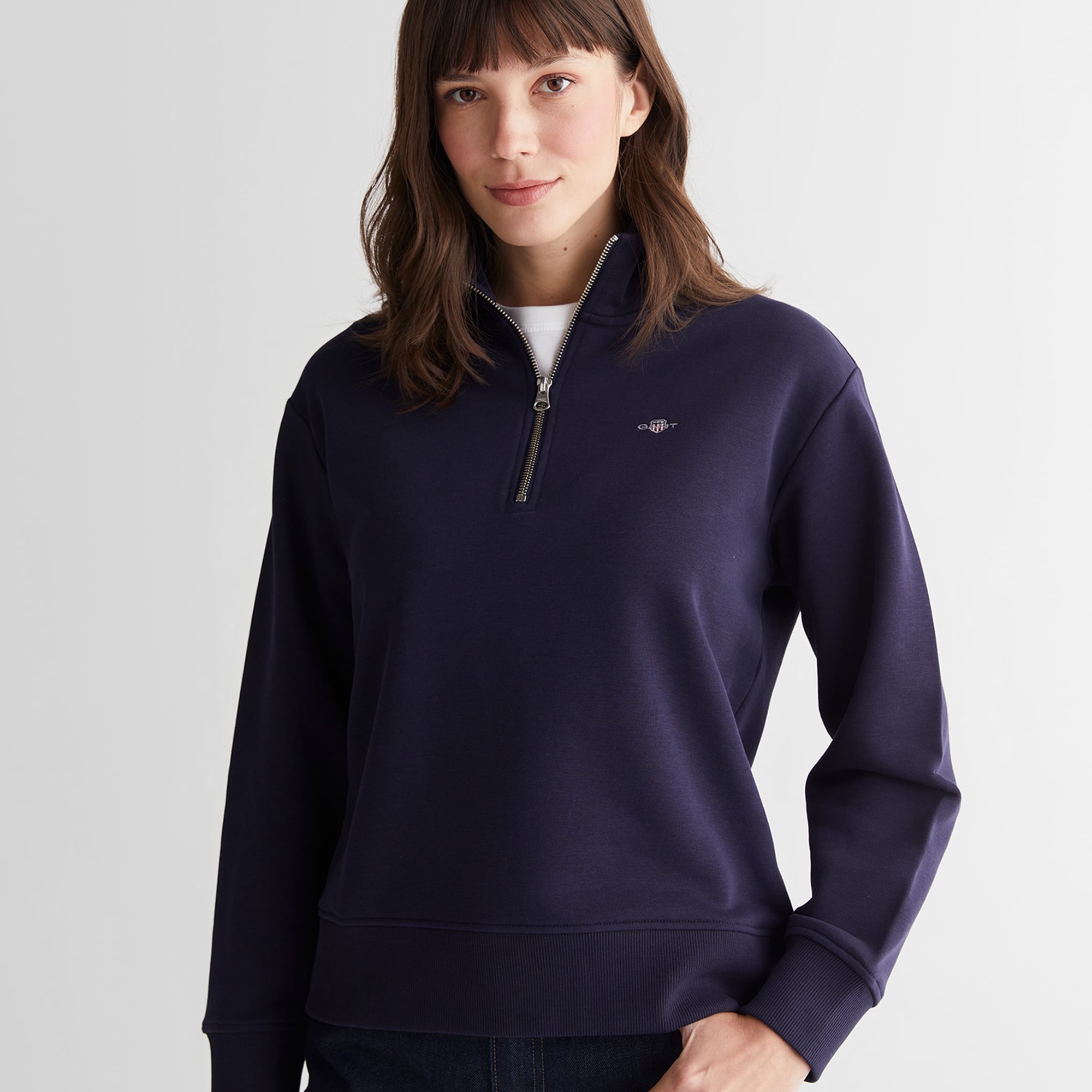 GANT Kadın Lacivert Relaxed Fit Yarım Fermuarlı Sweatshirt