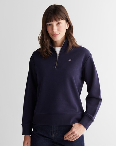  GANT Kadın Lacivert Relaxed Fit Yarım Fermuarlı Sweatshirt