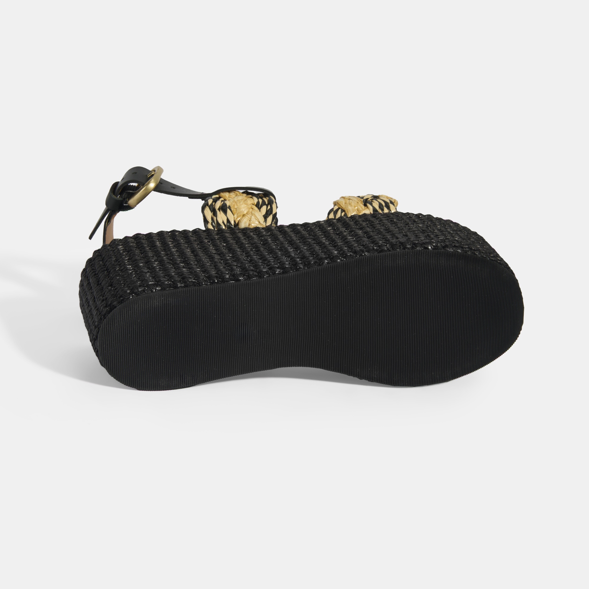 Kadın Siyah Ayarlanabilir Tokalı Hasır Detaylı Sandalet