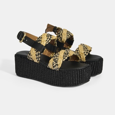  Kadın Siyah Ayarlanabilir Tokalı Hasır Detaylı Sandalet