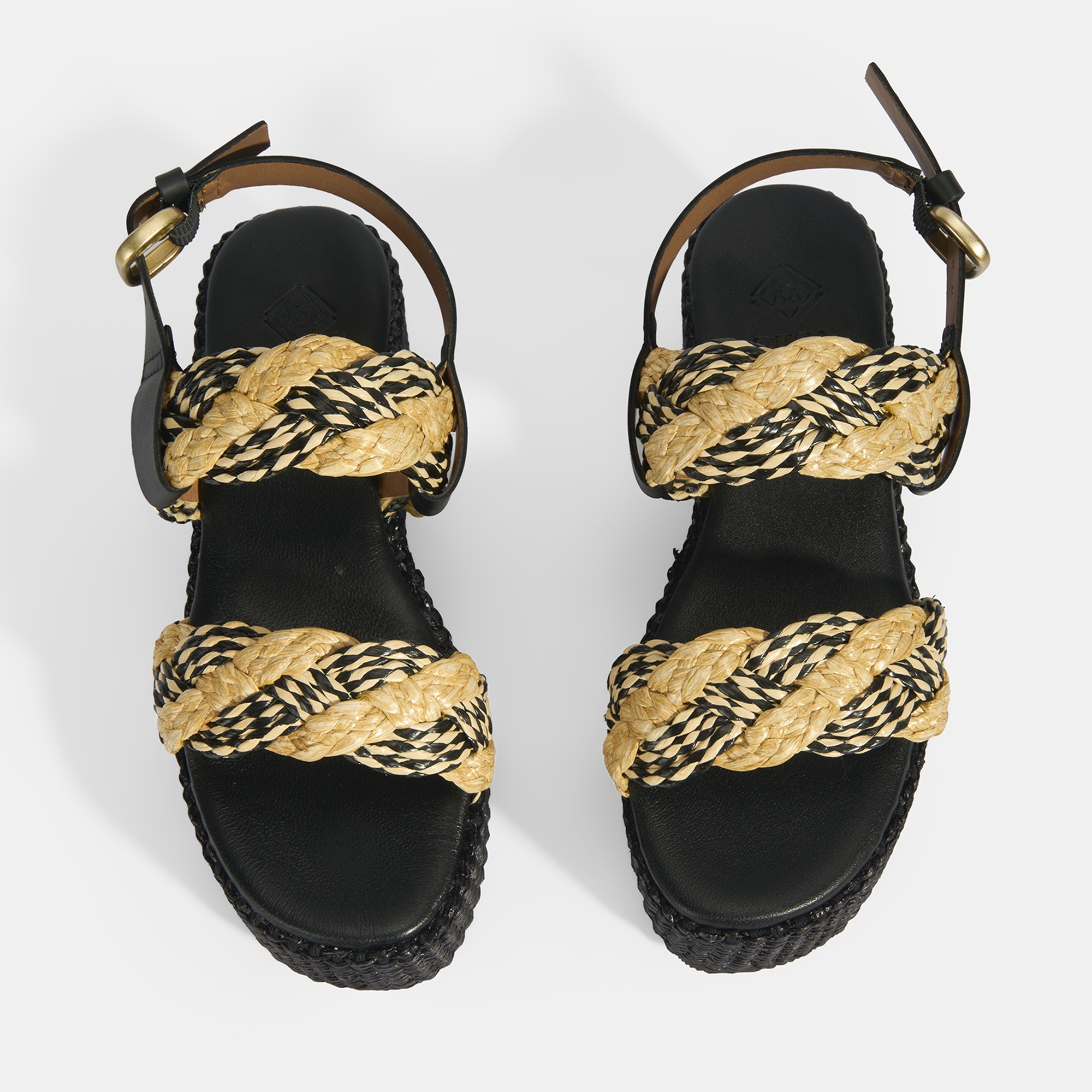 Kadın Siyah Ayarlanabilir Tokalı Hasır Detaylı Sandalet