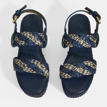  Kadın Lacivert Ayarlanabilir Tokalı Hasır Detaylı Sandalet