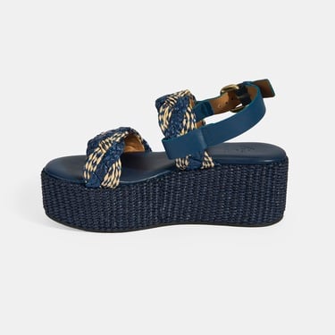  Kadın Lacivert Ayarlanabilir Tokalı Hasır Detaylı Sandalet