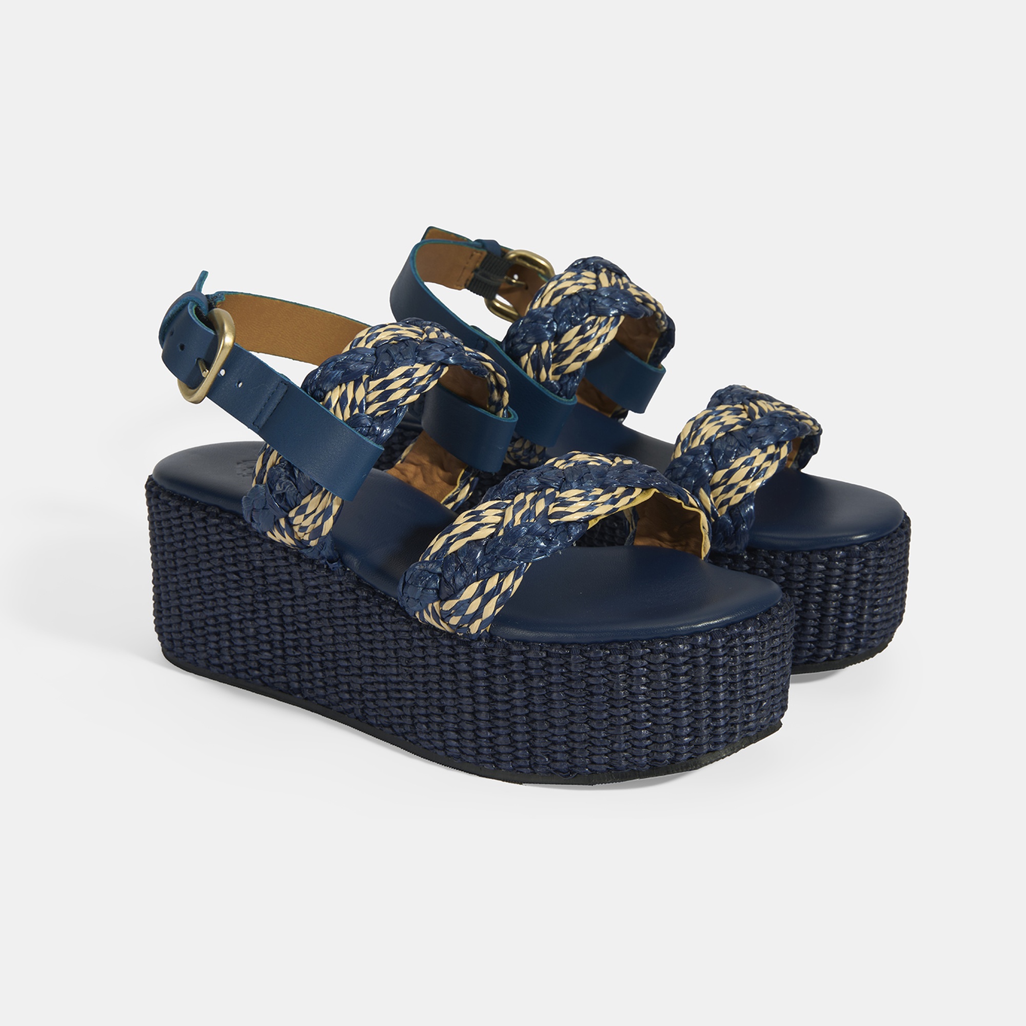 Kadın Lacivert Ayarlanabilir Tokalı Hasır Detaylı Sandalet