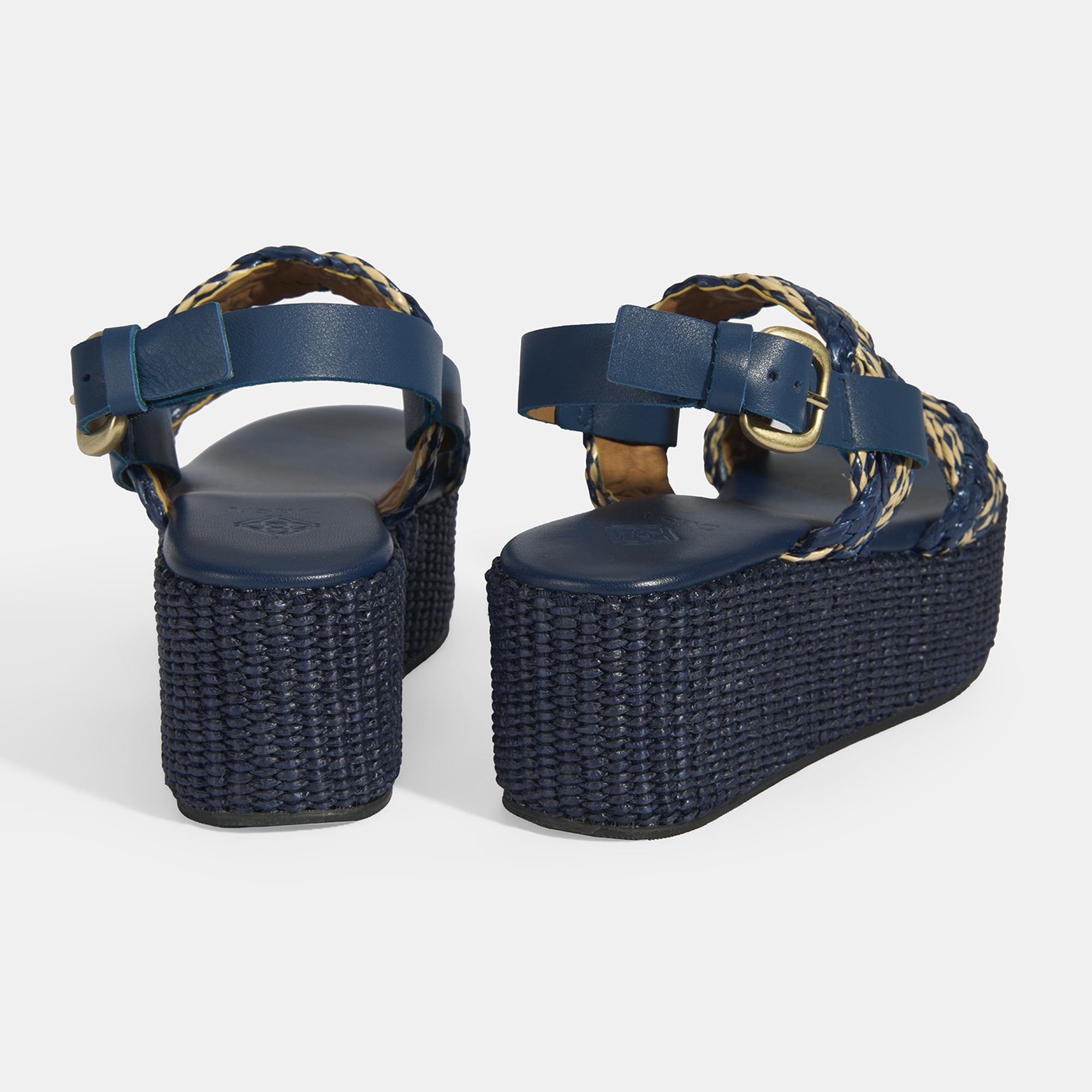 Kadın Lacivert Ayarlanabilir Tokalı Hasır Detaylı Sandalet