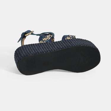  Kadın Lacivert Ayarlanabilir Tokalı Hasır Detaylı Sandalet