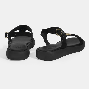  Kadın Siyah Süet Gold Aksesuarlı Sandalet