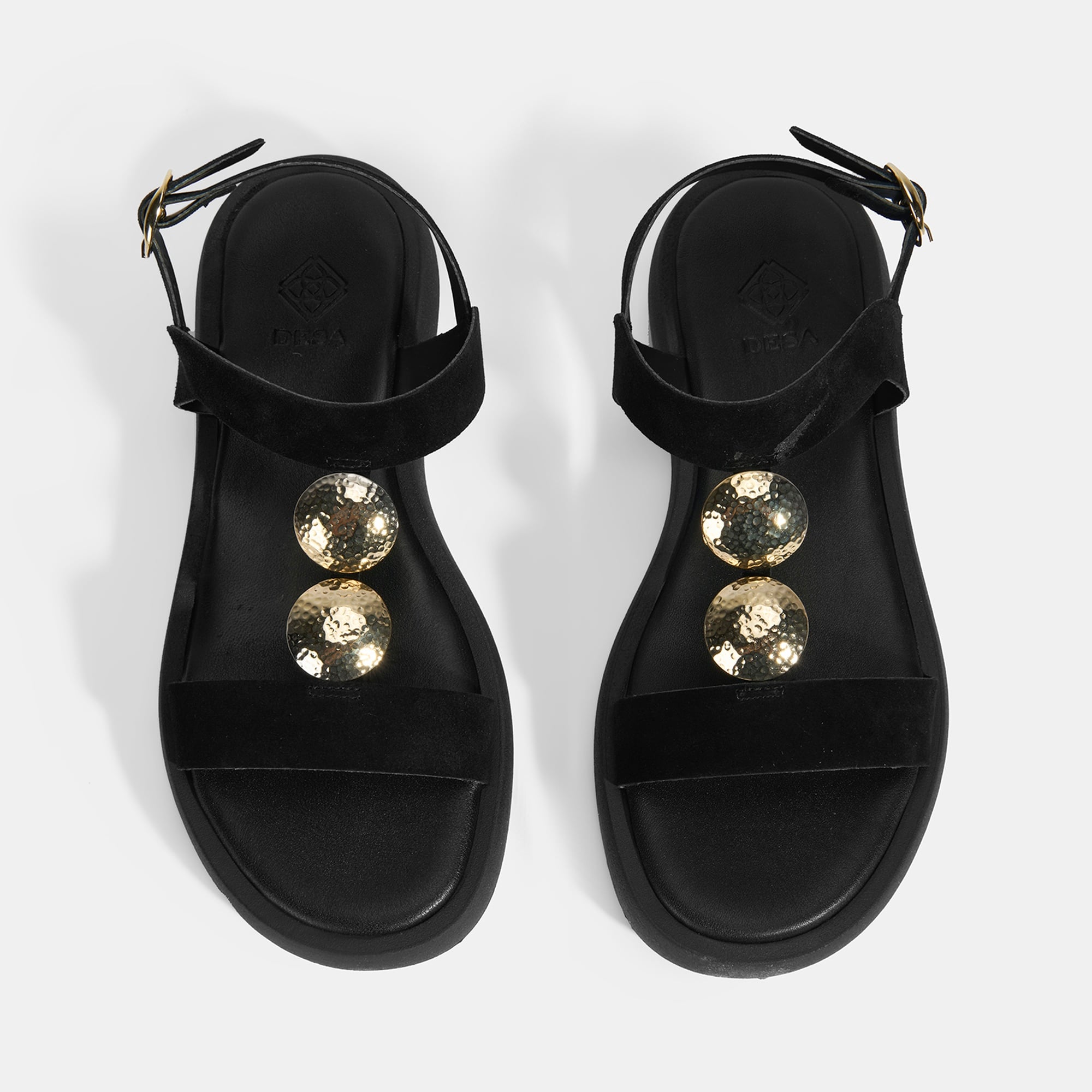Kadın Siyah Süet Gold Aksesuarlı Sandalet
