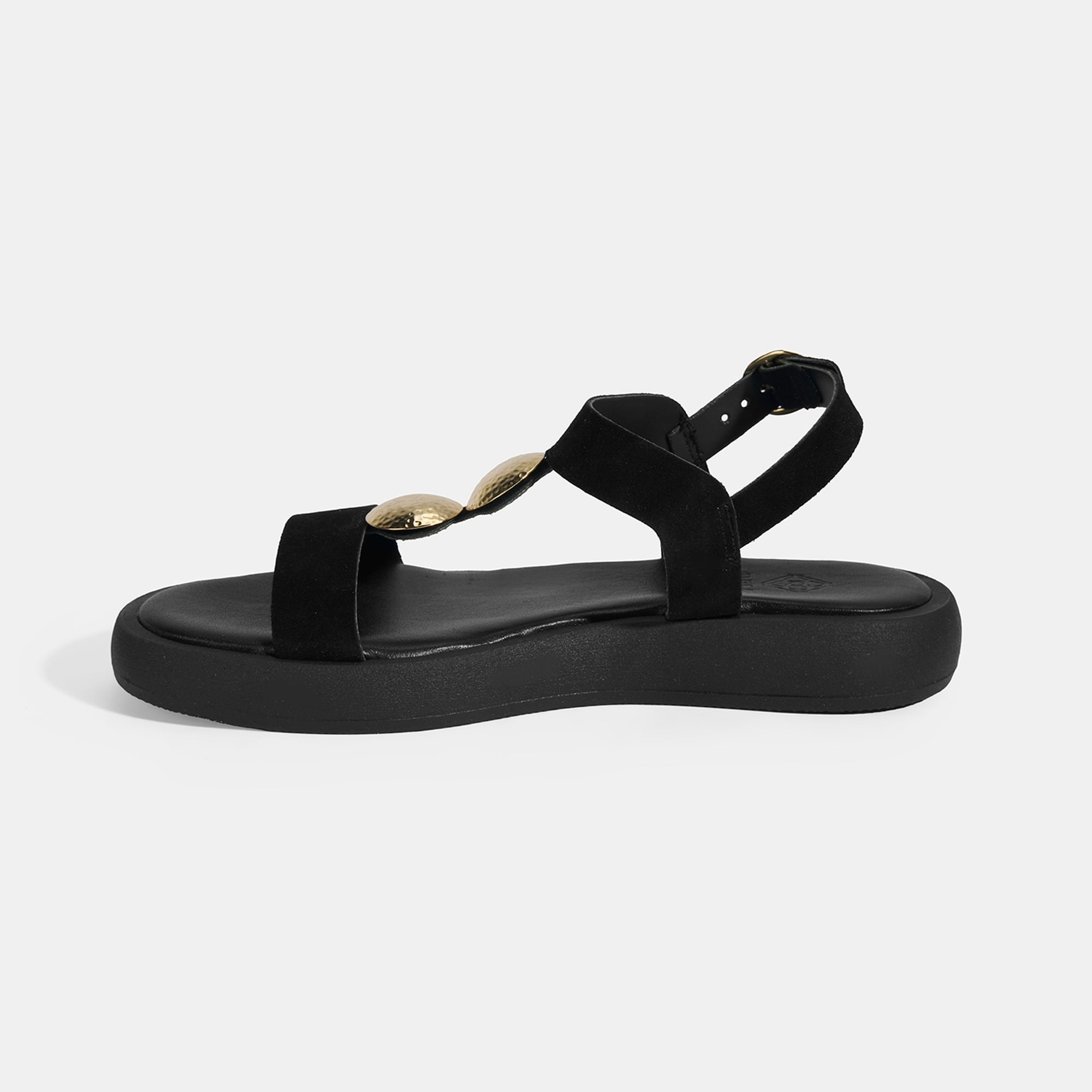 Kadın Siyah Süet Gold Aksesuarlı Sandalet