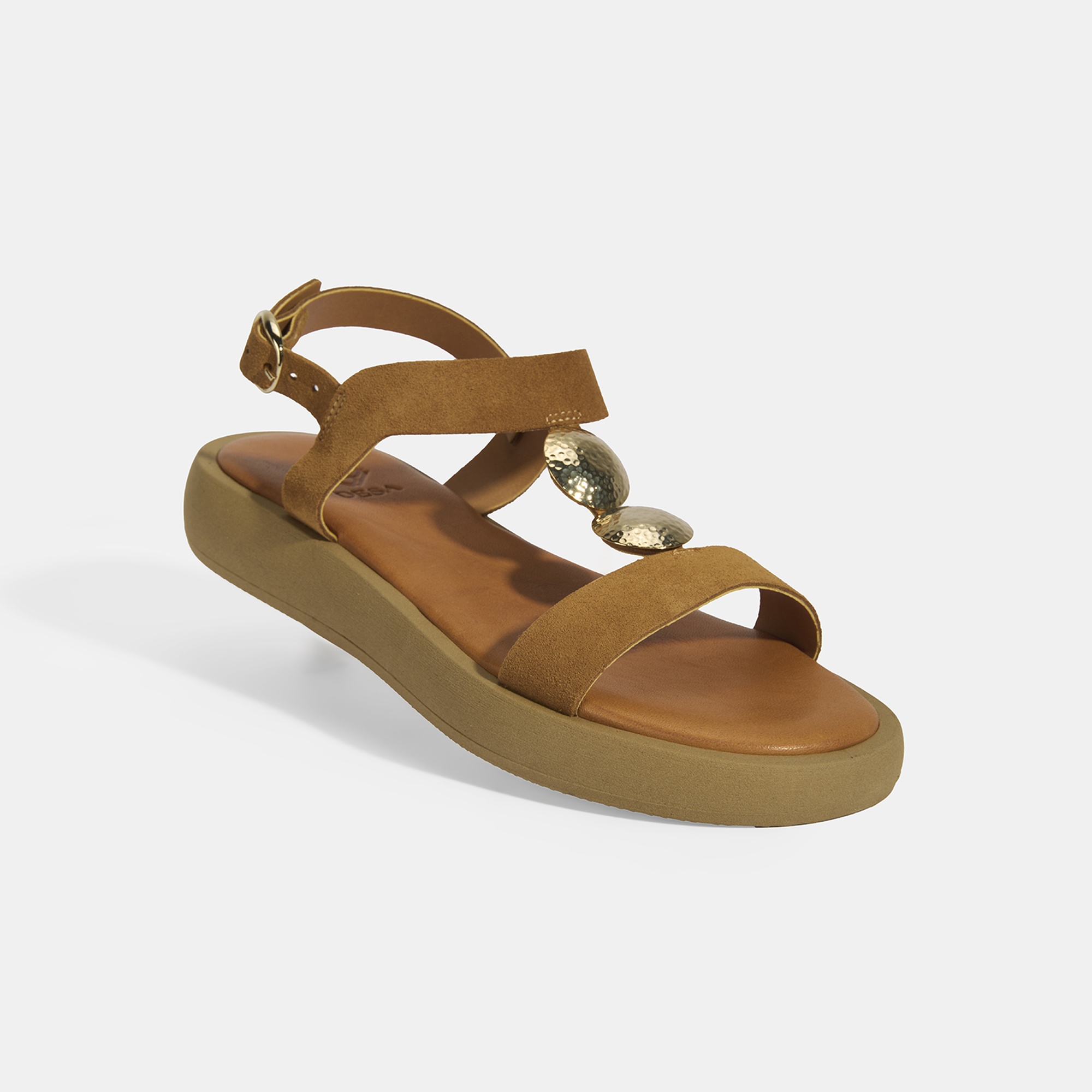 Kadın Taba Süet Gold Aksesuarlı Sandalet