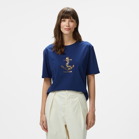  Nautica Kadın Lacivert Regular Fit Nakışlı T-Shirt