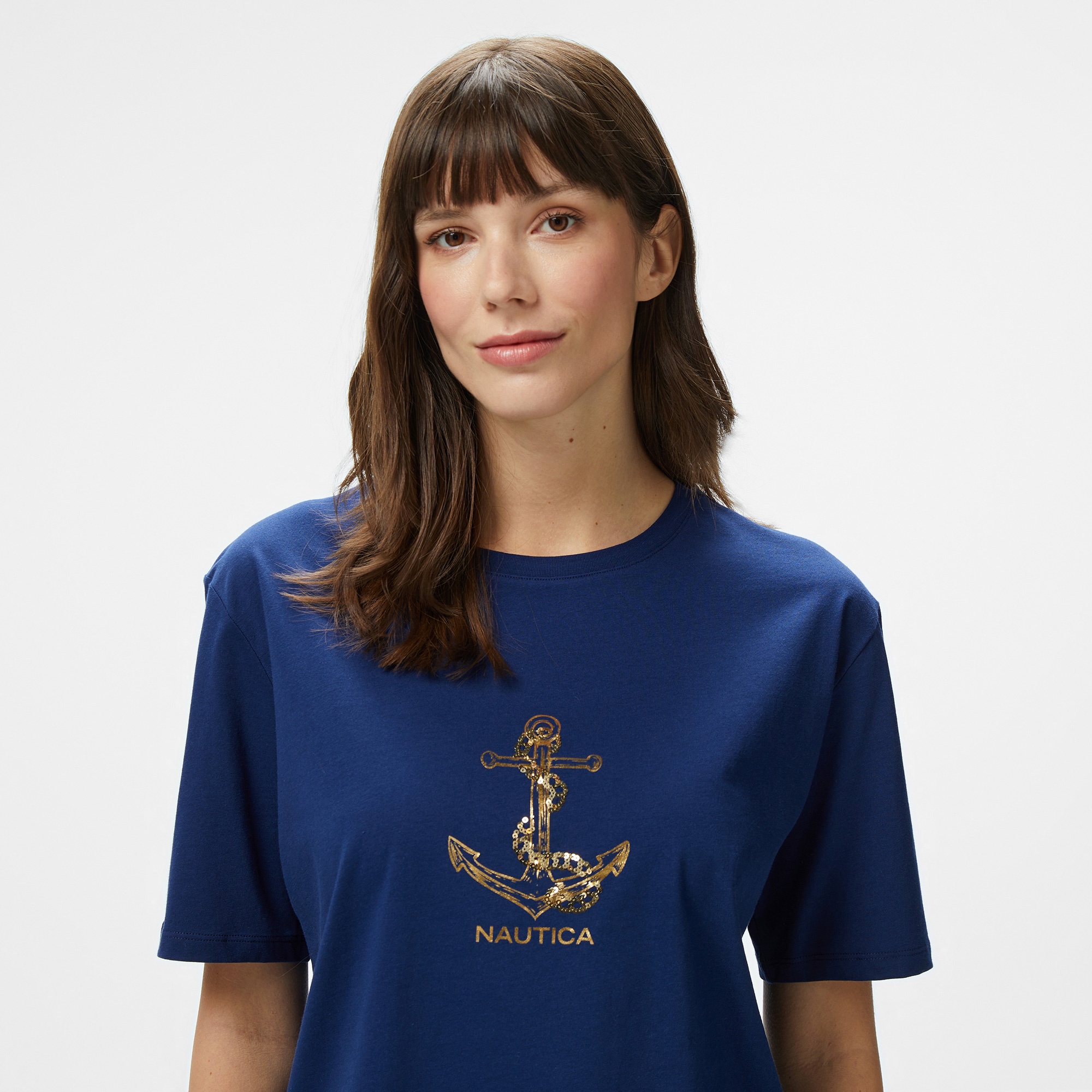 Nautica Kadın Lacivert Regular Fit Nakışlı T-Shirt