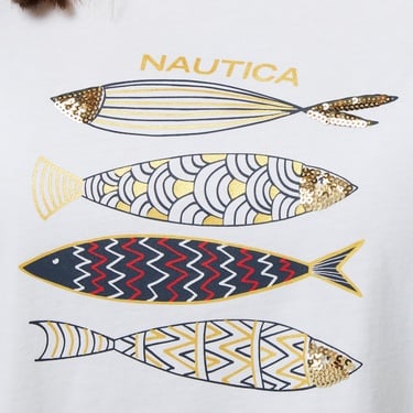  Nautica Kadın Beyaz Regular Fit Nakışlı T-Shirt