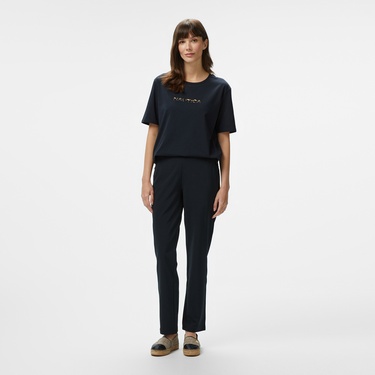  Nautica Kadın Siyah Regular Fit Baskılı T-Shirt