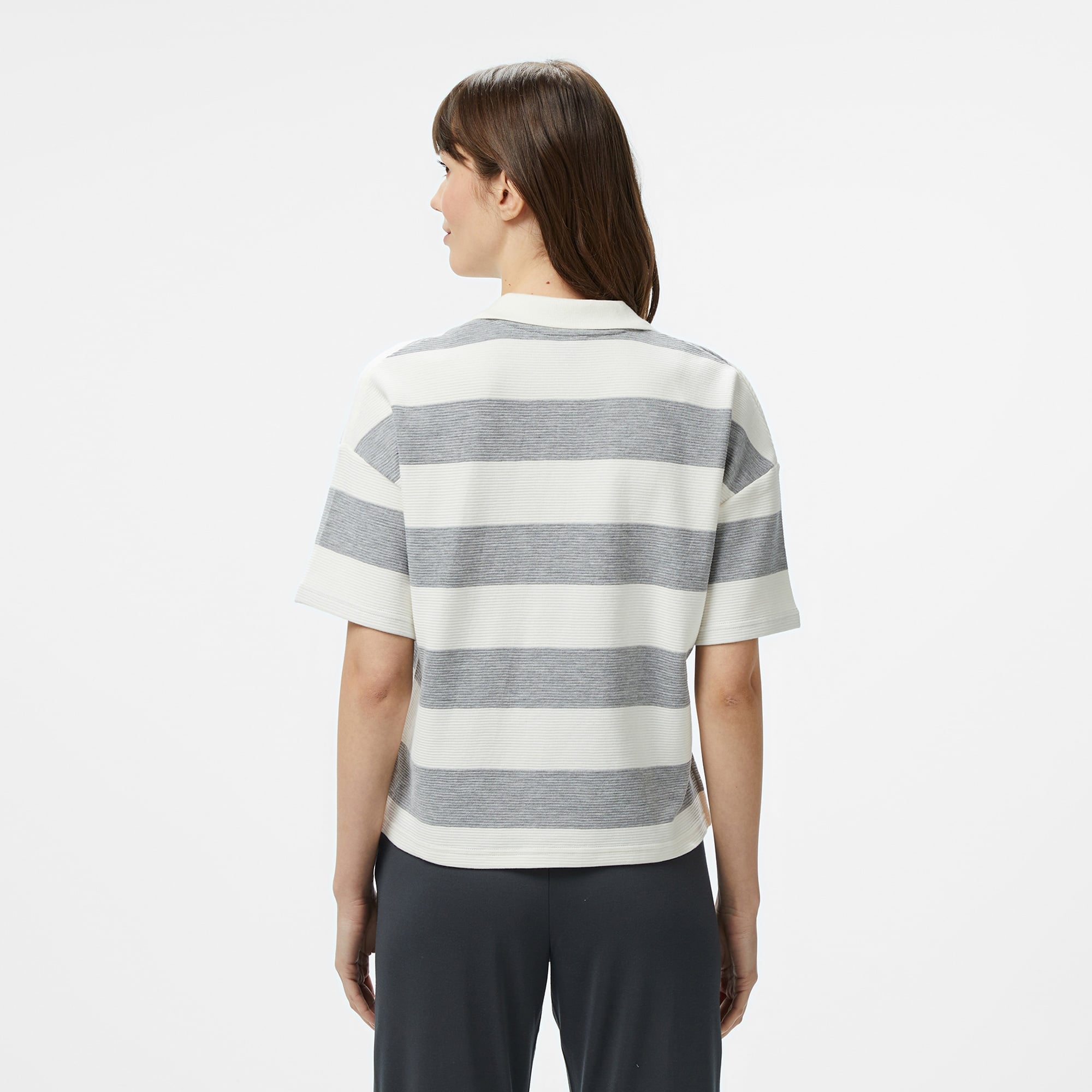 Nautica Kadın Gri Regular Fit Çizgili Polo Yaka T-Shirt