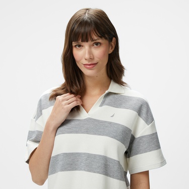  Nautica Kadın Gri Regular Fit Çizgili Polo