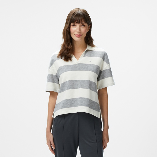  Nautica Kadın Gri Regular Fit Çizgili Polo