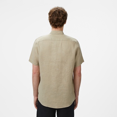  Nautica Erkek Bej Classic Fit Keten Gömlek