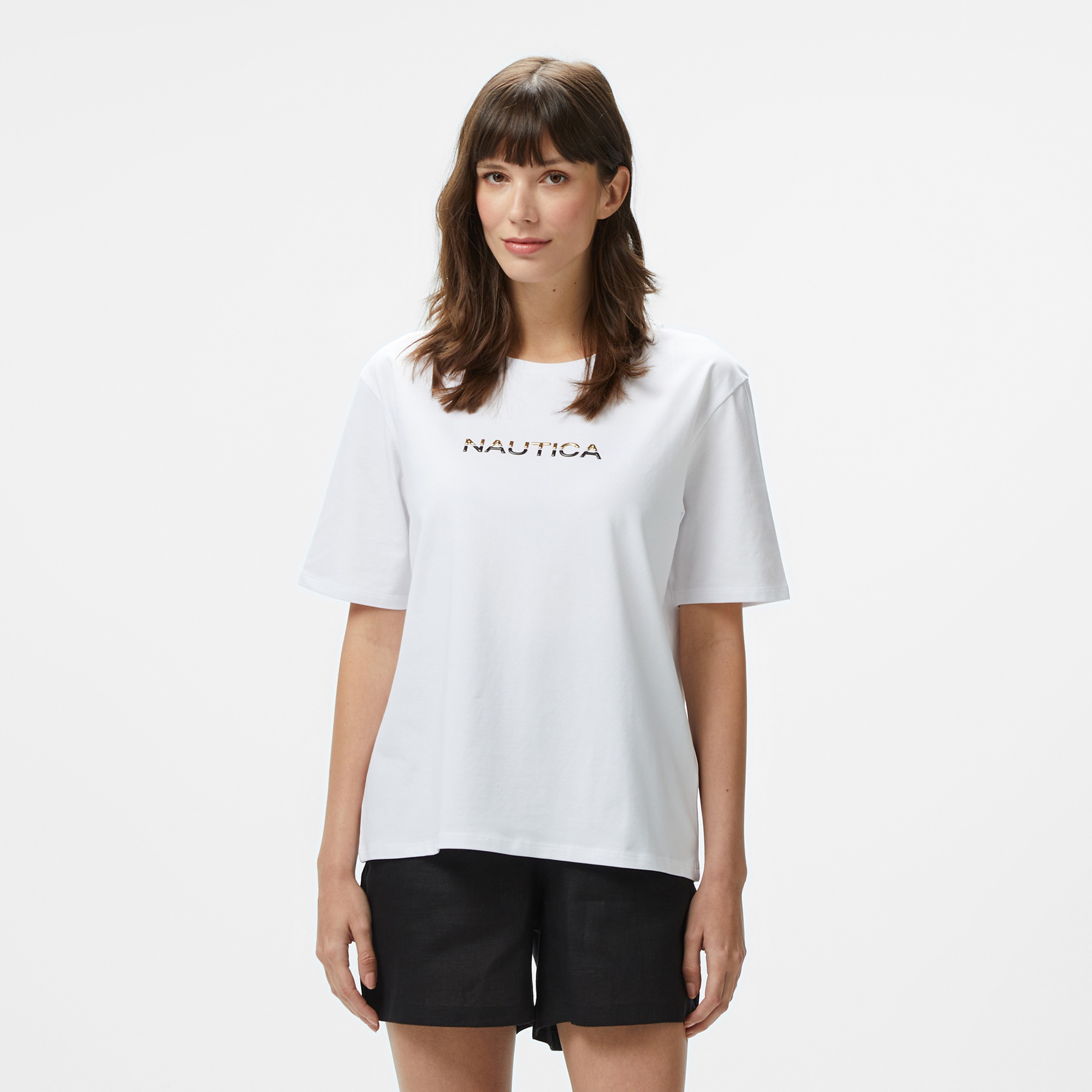 Nautica Kadın Beyaz Regular Fit Baskılı T-Shirt