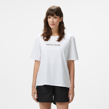  Nautica Kadın Beyaz Regular Fit Baskılı T-Shirt
