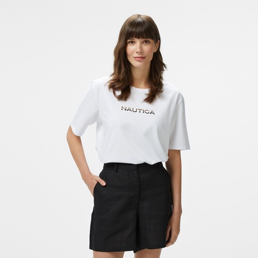  Nautica Kadın Beyaz Regular Fit Baskılı T-Shirt