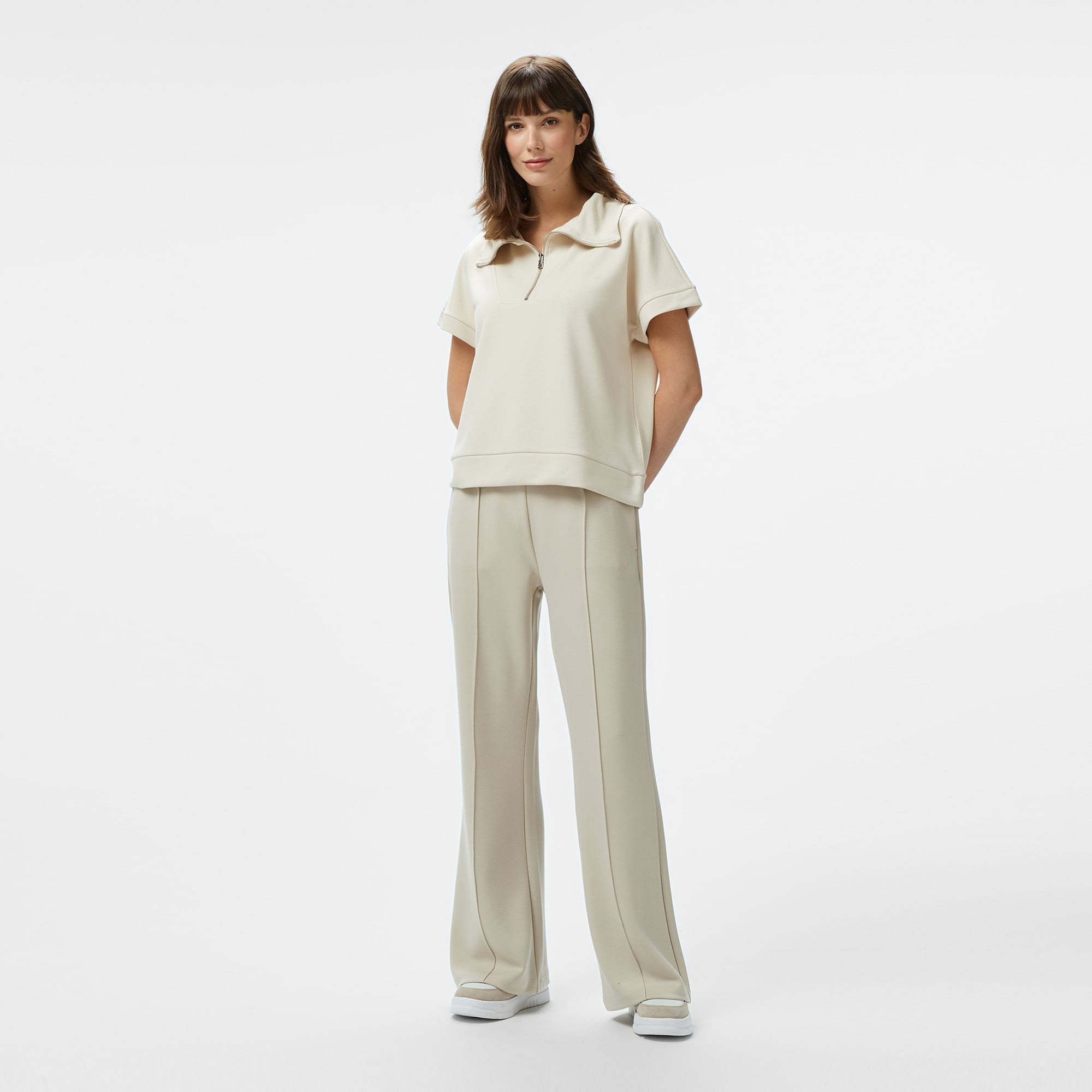 Nautica Kadın Ekru Regular Fit Dik Yaka Sweatshirt