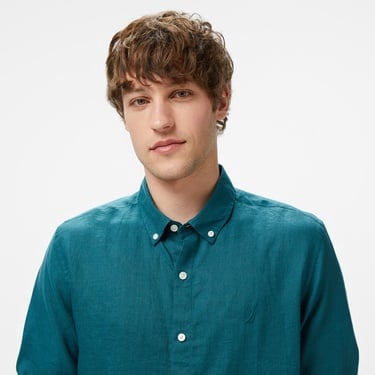  Nautica Erkek Yeşil Classic Fit Keten Gömlek