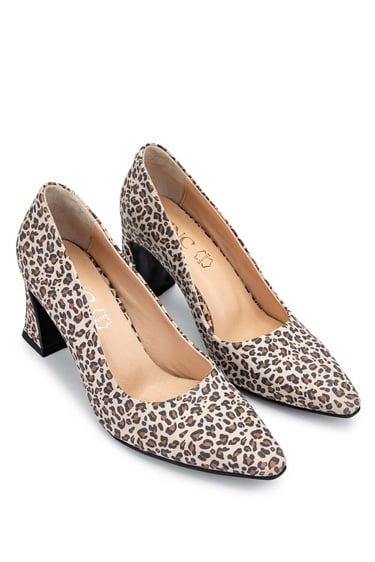  Tamer Tanca Kadın Hakiki Deri Leopar Topuklu Ayakkabı