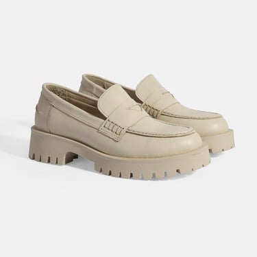  Kadın Bej Slip-On Deri Loafer