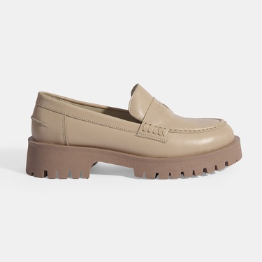  Kadın Taba Slip-On Deri Loafer