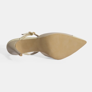  Kadın Bej Halka Aksesuarlı Deri Abiye Topuklu Terlik