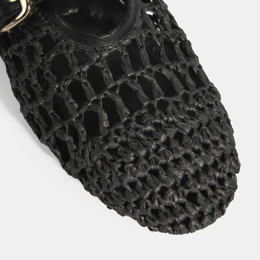  Kadın Siyah Metal Toka Aksesuarlı Örgü Babet