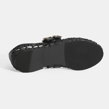  Kadın Siyah Metal Toka Aksesuarlı Örgü Babet