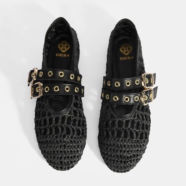  Kadın Siyah Metal Toka Aksesuarlı Örgü Babet